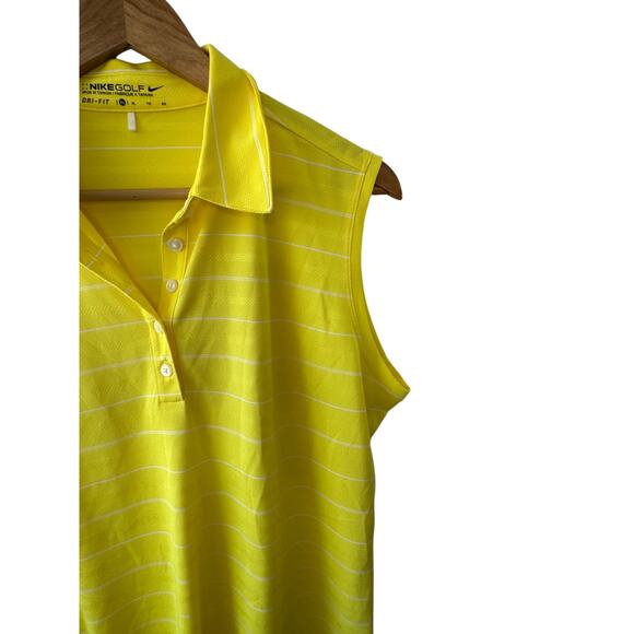 NIKE GOLF Dri-Fit Yellow & White Stripe Sleeveless Polo Shirt Women's XL New - Picture 4 of 8